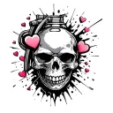 exploding grenade skull with hearts tattoo design idea