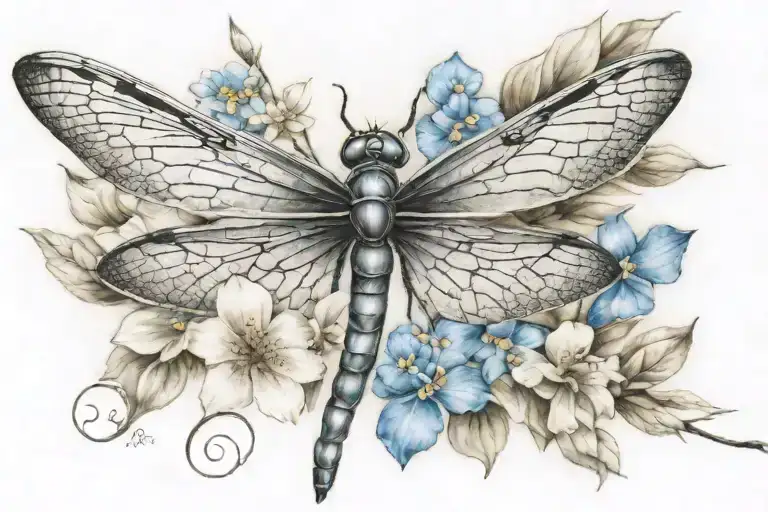 memorial tattoo for my dad. Stanley. I would like for it to go around my wrist. With dragonfly and forget me nots tattoo design idea