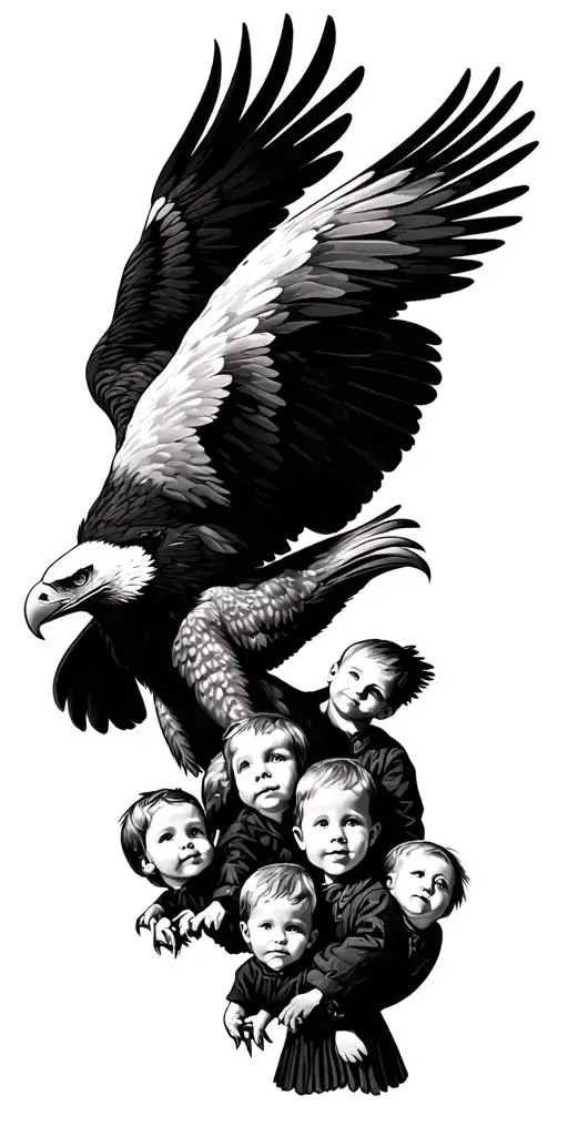 eagle with 4 children dates tattoo design idea