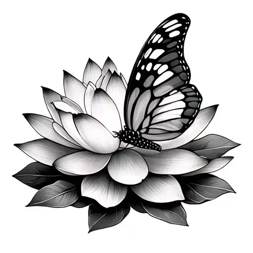 butterfly landing on lotus flower tattoo design idea