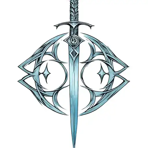 alpha omega symbol tribal sword tattoo design idea