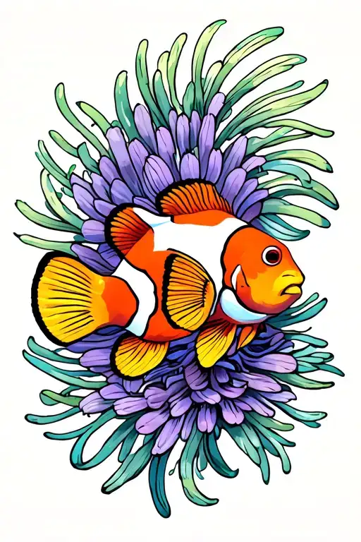clownfish swimming among anenome tattoo design idea