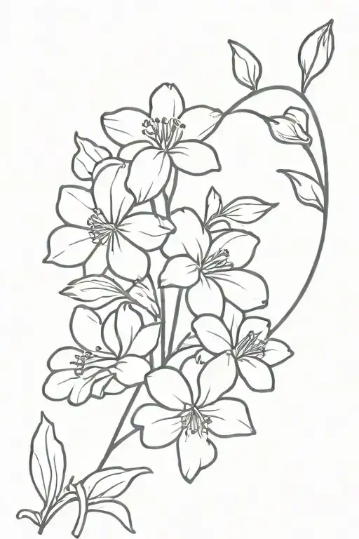 Black fine line tattoo of Carnation, Sunflower, Orchid and Geranium flowers in a bunch on a stem tattoo design idea