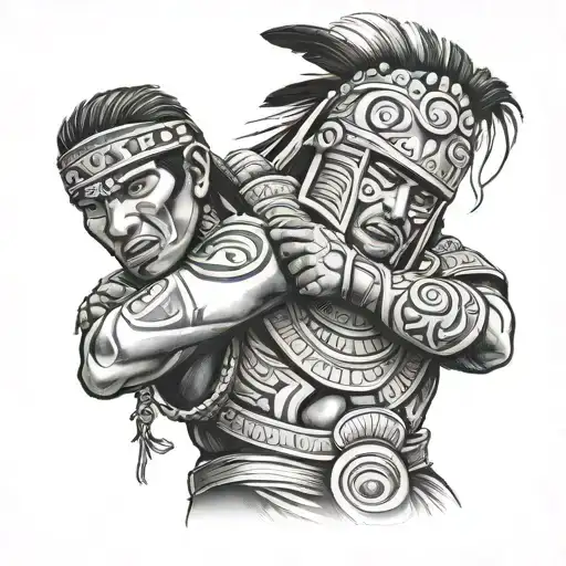 inca warrior strangling a man with his hand tattoo design idea