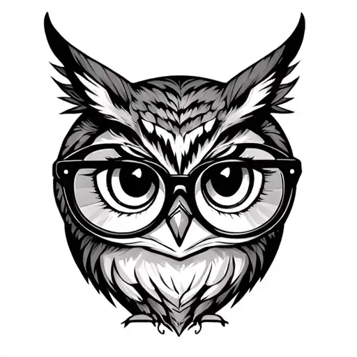 feminine owl with cat-eye glasses hoop nose piercing tattoo design idea