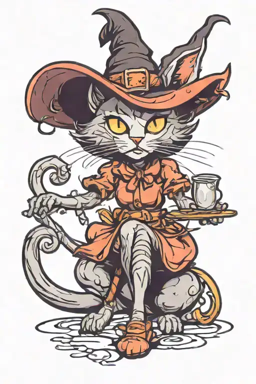 witch cat sitting tattoo design idea
