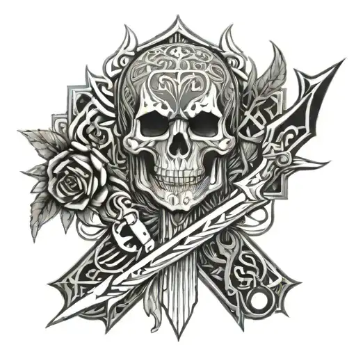 dagger, skull, abstract design tattoo design idea
