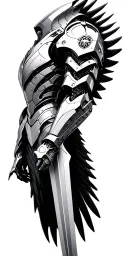 Futuristic chrome biomechanical armor (left arm, shoulder, chest, and back)Dark Angels 40k winged sword emblem on shou tattoo design idea