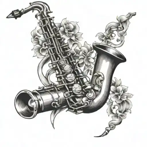 saxophone, muay thai tattoo design idea