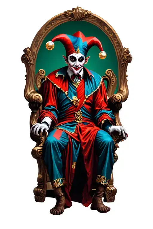 evil court jester sitting on a kings thrown tattoo design idea