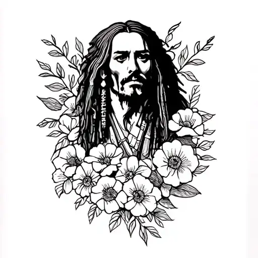 jack sparrow wrapped in flowers tattoo design idea