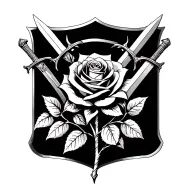 A rose that turns its stem into a sheild and with 3 swords behind the sheild  tattoo design idea