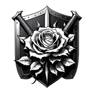 A rose that turns its stem into a sheild and with 3 swords behind the sheild  tattoo design idea