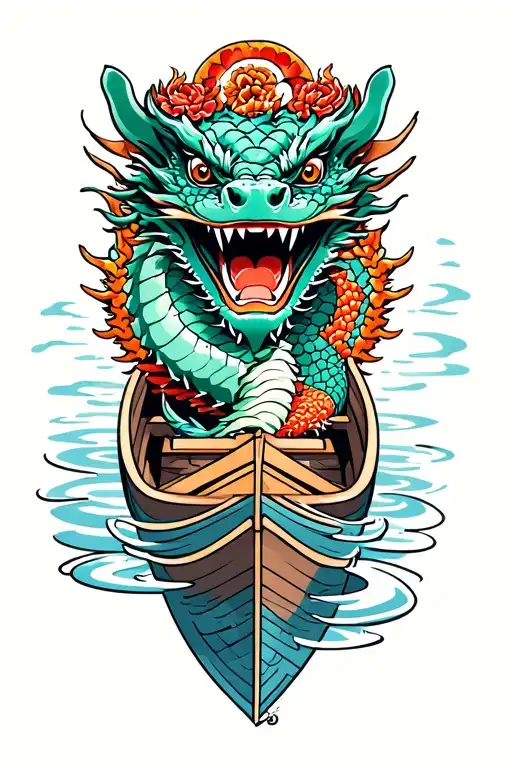 dragon boat inside representing and laughing tattoo design idea