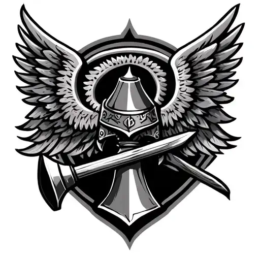 anvil, winged hussar, hammer, anvil surrounded tattoo design idea