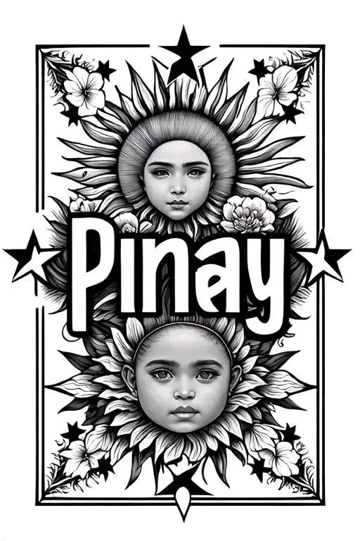 "Pinay" Filipino 3 stars and the sun, bathala daughters, pinay in words tattoo design idea