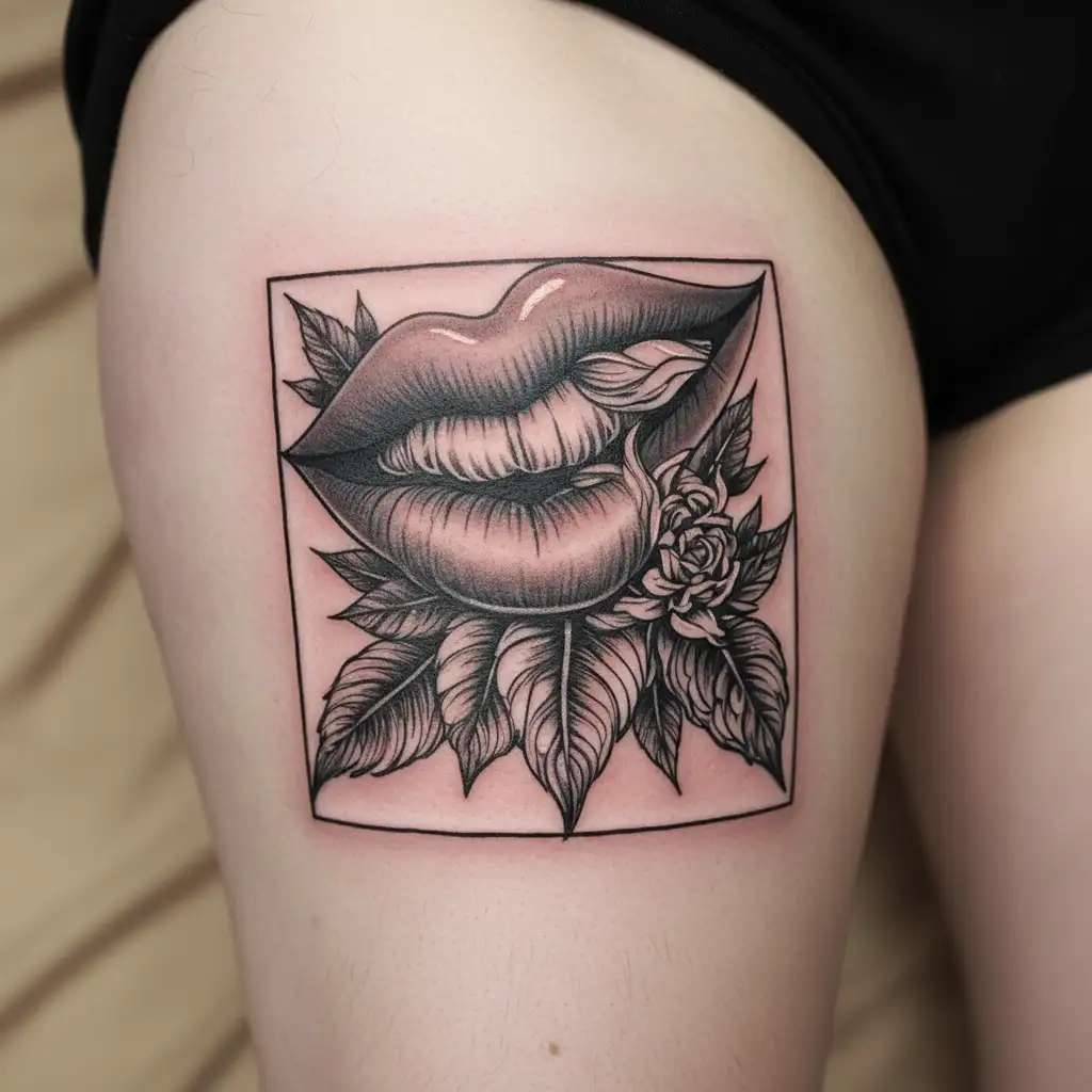 Black and white Lips tattoo design idea