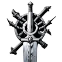 Brutalist Flamberg Sword with circular pommel tattoo design idea