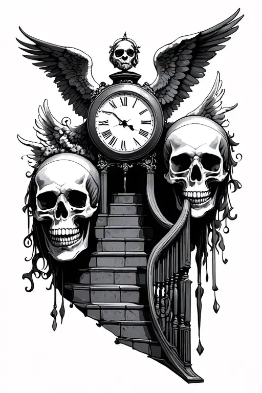 human skulls clocks stair way to heaven katelyn jayden  angels tattoo design idea