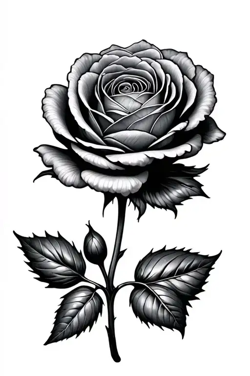 ranunculus rose with stem tattoo design idea