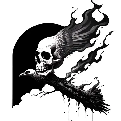 Skull with fire coming out of your crane tattoo design idea