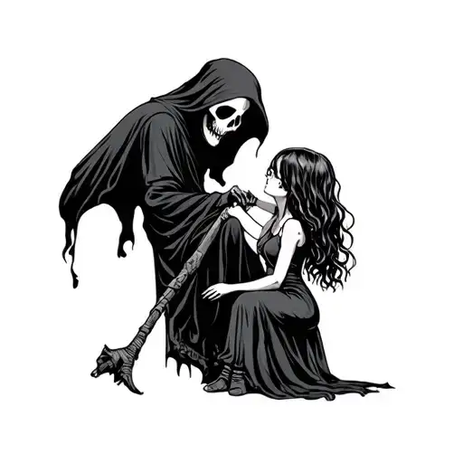 grim reaper taking a cute girl tattoo design idea