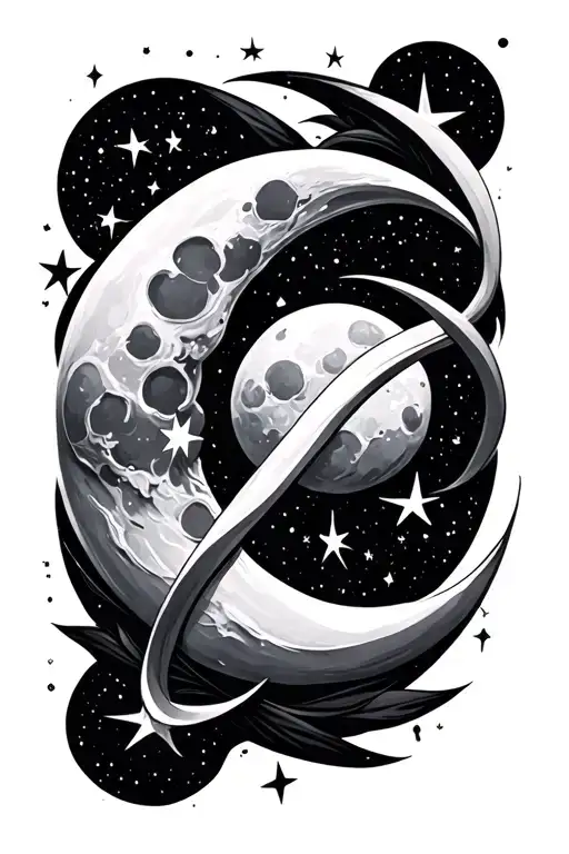 moon and stars with infinity symbol tattoo design idea