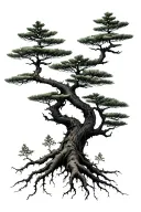 pine tree with root growing house plants tattoo design idea