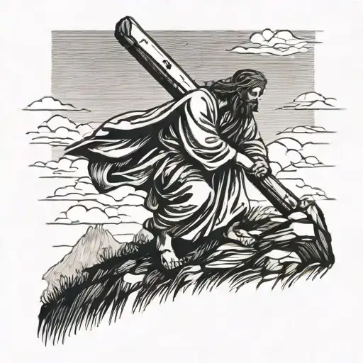 Jesus Carrying Cross up a hill tattoo design idea