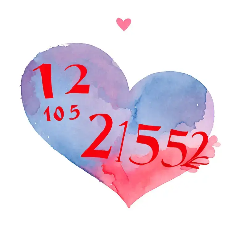 red love heart with numbers 12 10 52 at to and numbers 21 5 25  tattoo design idea