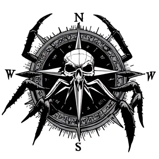 Gothic, grime reaper, spider, Oxford towers, Compass tattoo design idea