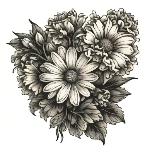 Daisy flower surrounded by 25 carnations flowers tattoo design idea