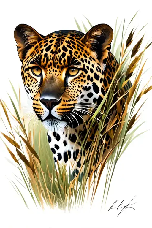 Leopard and tall grass tattoo design idea