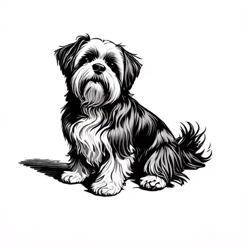 Lhaso apso woodcut full body tattoo design idea