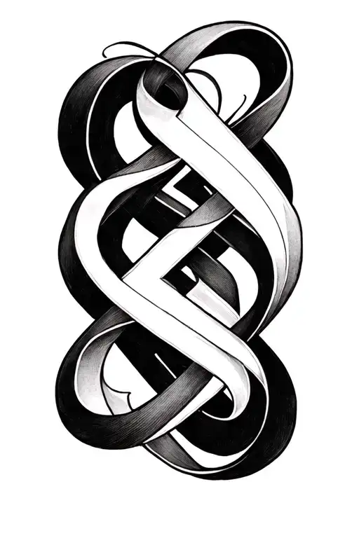 structural blackwork tattoo, triple mobius strip interlocking with SJY letters abstracted into geometric forms, 18 engra tattoo design idea