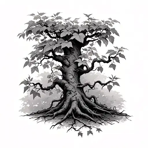 Ivy plant growing up a tree tattoo design idea
