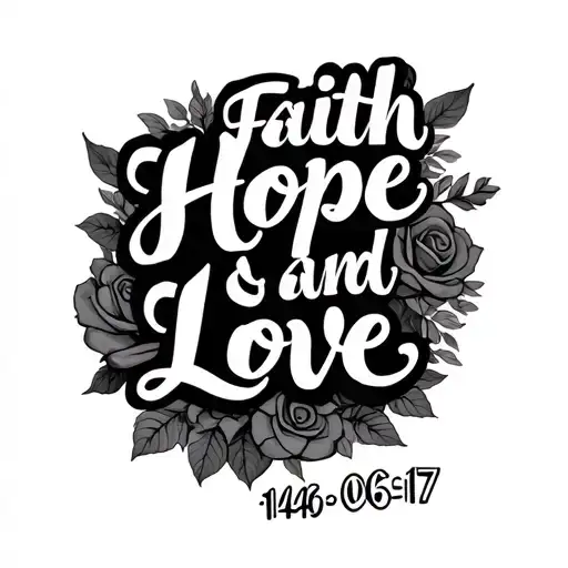 faith hope and love and with 1946 06 17 written tattoo design idea