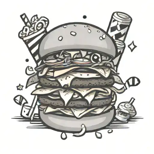 kawaii character burger fries and shakes  tattoo design idea