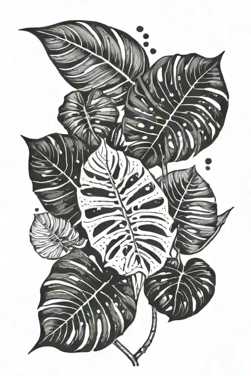 monstera leaf and dot mandala design incorporating tattoo design idea
