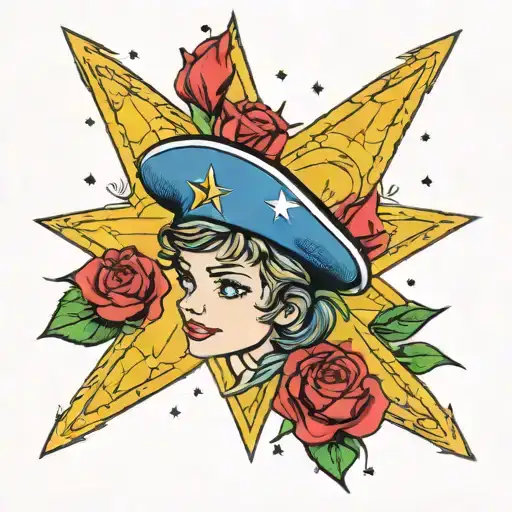 small nort star with a peter pan hat in the middle  tattoo design idea