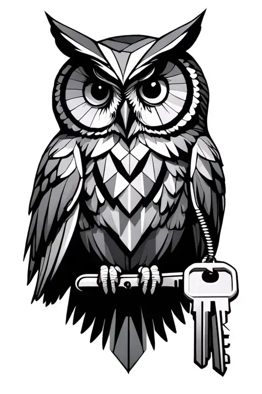 geometric owl holding keys tattoo design idea
