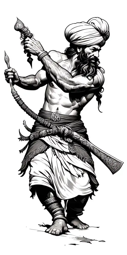 Punjabi sikh warrior battling tattoo design idea