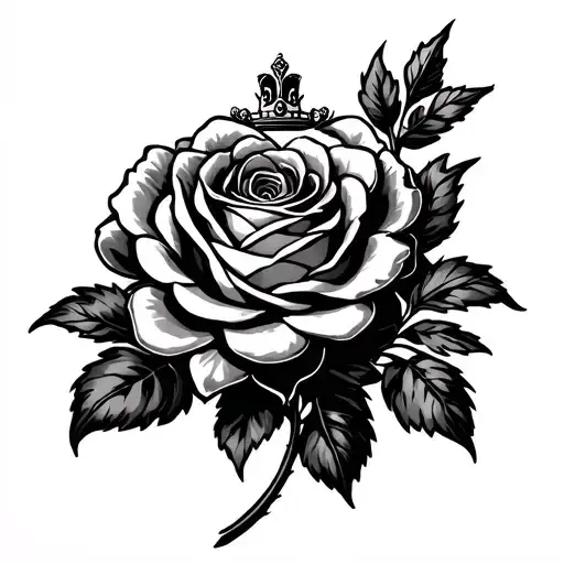 tudor rose with crown tattoo design idea