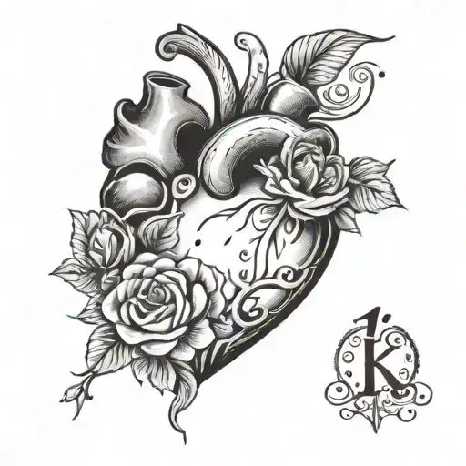 k loves R with heart tattoo design idea