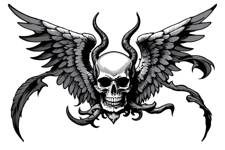 skulle angel and devil wings tattoo design idea