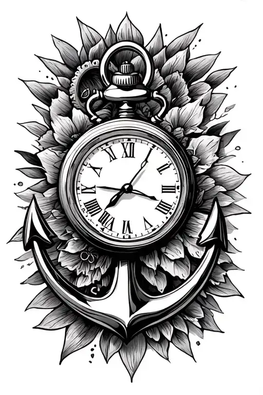 Navy anchor, pocket watch, small bell, dog tags tattoo design idea