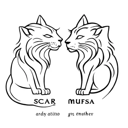 two cats and the names scar and mufasa  tattoo design idea