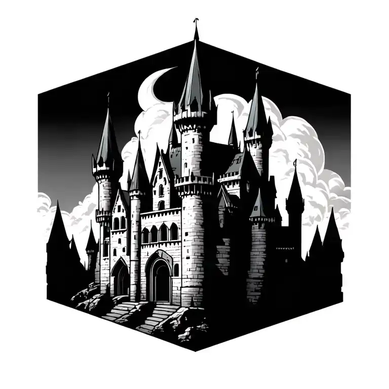 Phoenix Harry potter castle tattoo design idea