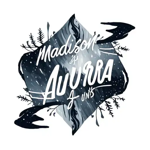 northern lights with madison and Aurora name written tattoo design idea