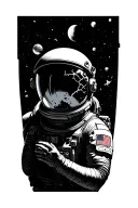 Astronaut with a shattered helmet floating in space tattoo design idea